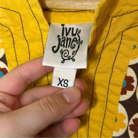 Ivy Jane Yellow Tan 70s Inspired Floral Print Baby Doll Style Dress Sz XS Retro - Picture 5 of 6